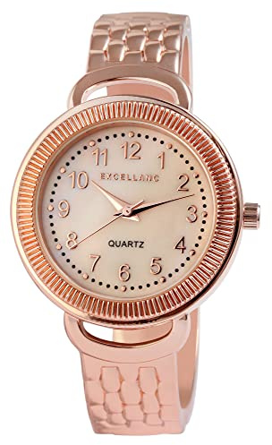 Excellanc Damen-Spangenuhr Metall Perlmutt Mode Elegant Analog Quarz 1800234 (roségoldfarbig)