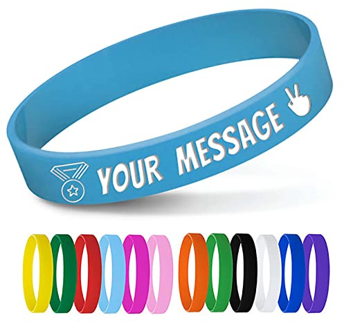 5DDIAMOND Pulseras de silicona personalizadas a granel con mensaje de texto, pulseras de goma personalizadas para eventos, motivación, recaudación de fondos, conciencia (Blue)