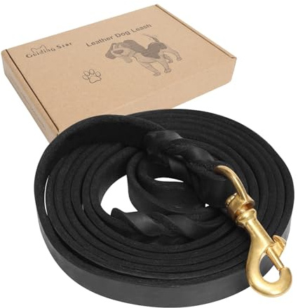 Guiding Star Leather Dog Leash 6ft, Dog Leashes for Large Dogs Heavy Duty, Soft Braided Handmade Leather Training Leash for Large & Medium Dogs (6ftx3/4inch, Black)