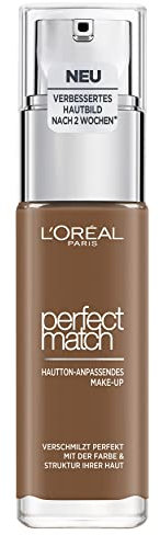 L'Oréal Paris Fondotinta Liquido, Incarnato Uniforme e Illuminato, Finish Naturale, Per Tutti i Tipi di Pelle, Formula con Acido Ialuronico, Accord Parfait, Tonalità: 10.5N Coffee, 30 ml