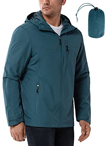 33,000ft Veste de Pluie Imperméable pour Homme, Veste de Plein Air Légère, Veste de Loisirs Packable, Coupe-Vent, Veste de Vélo, Manteau de Pluie avec Capuche, 3XL