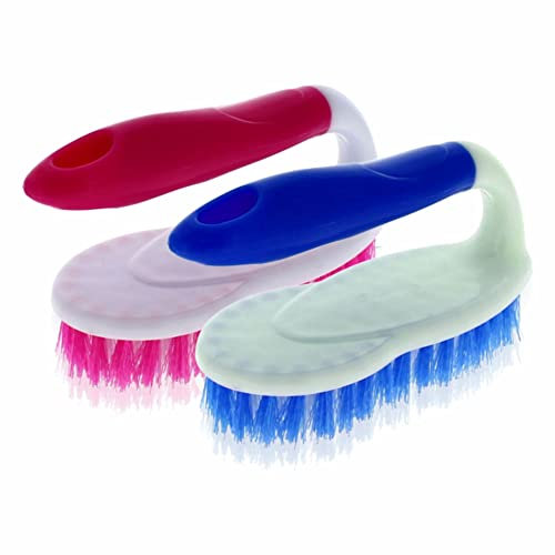 Scrubbing Brush Heavy Duty Scrubber Cleaning Brush With Handle Iron Shape Floor Scrubbing Brush For Carpet Bathtub Bathroom Title Sink Cleaner Kitchen Supplies Home Accessories Assorted Color (1pc)