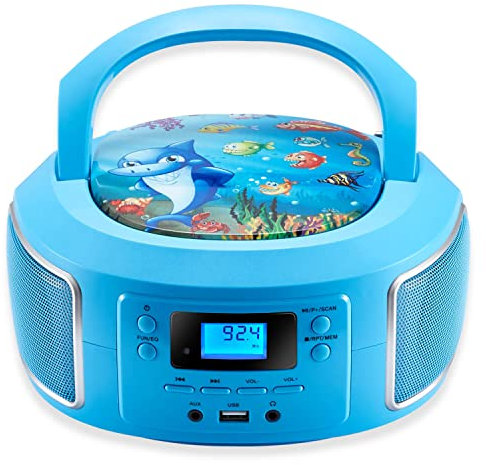 Cyberlux Tragbare Boombox | FM Radio | AUX-In | CD/CD-R | USB | Kopfhöreranschluss | CD-Player | Kinder Radio | CD-Radio | Kompaktanlage | Stereoanlage | Boombox, Bubble Blau