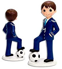 Figura de tarta Comunión, niño con traje de almirante con balón de fútbol. Muñeco para pastel y recuerdo de Primera Comunión.