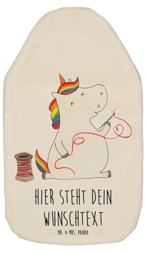 Mr. & Mrs. Panda Personalisierte Wärmflasche Einhorn Näherin - Weiß