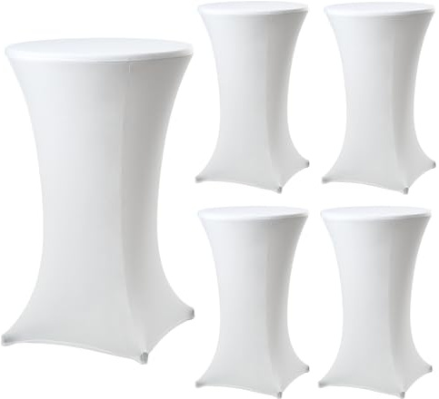 TRUTZHOLM Stehtischhusse Stretch Ø 60/70/80 cm, Bistrotisch Husse elastisch, pflegeleicht & knitterfrei, in Weiß, Anthrazit & Beige, 1er, 2er, 5er & 10er Set (5, Weiß, Ø 80 cm)
