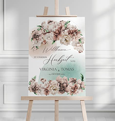 Manschin Laserdesign Willkommensschild Aluverbund personalisiert - Made in Germany - Welcome Willkommen Schild für Hochzeit (80x55cm)