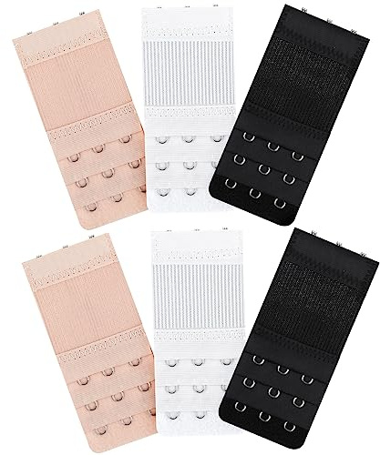 Lusofie 6 Pack Elastic Bra Extenders 3 Hook 3 Row - Bra Strap Extender | Soft and Comfortable Bra Band Extender for Women ( Black and white skin tones )