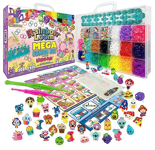 Bandai – Rainbow Loom Mega Combo Set – Armbandherstellung – Webrahmen mit 5600 Gummibändern – Charms und Perlen – CD00101, Mittel