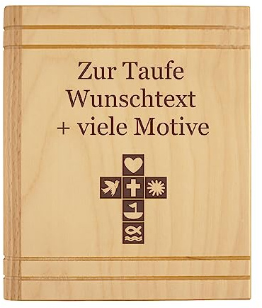 Spardose Taufe mit Gravur individuell mit Name, Spruch, Motiv - Sparbuch aus Holz personalisiert, Taufgeschenk, Taufspardose, Geldgeschenk für Mädchen, Jungen zur Taufe