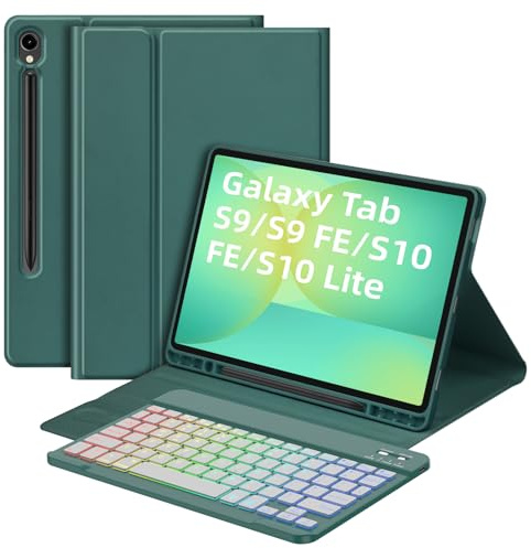 Bettdow for Samsung Galaxy Tab S10 Lite/ S10 FE 10.9 2025 Keyboard Case, UK Layout Detachable Wireless Backlit Keyboard with Case for Galaxy Tab S10 FE/Tab S9 FE 10.9 Inch/Tab S9 11 Inch, Darkgreen