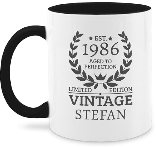 Tasse Tassen 325ml - 40. Geburtstag - Est.1986 Aged to perfection Limited Edition I - 325 ml - Schwarz - sprüche 40 jahre name 40.geburtstag 1983 haferl zum personalisierte vierzigster 1984 häferl