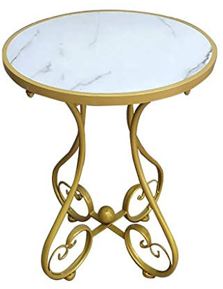 IMYOGI Exquisiter Couchtisch, schmiedeeiserner europäischer runder Balkon-/Gartentisch, Anti-Marmor-Sofa-Beistelltisch im Ins-Stil/Blumentisch/Telefontisch (Farbe: Weiß, Größe: 60 x 65 cm)