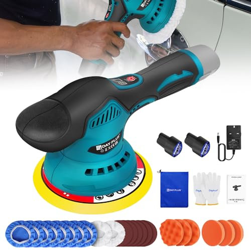 Cordless Buffer Polisher, 12V Polisher Kit with 2 Li-ion Batteries, 8 Variable Speeds Buffer & Sander Machine Kit, Battery Polishing Machine for Car Detailing, Sanding, Polishing, Waxing