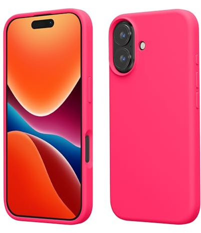 kwmobile Cover per iPhone 16 Custodia - Back Case per Smartphone in Silicone TPU - Protezione Gommata - rosa shocking