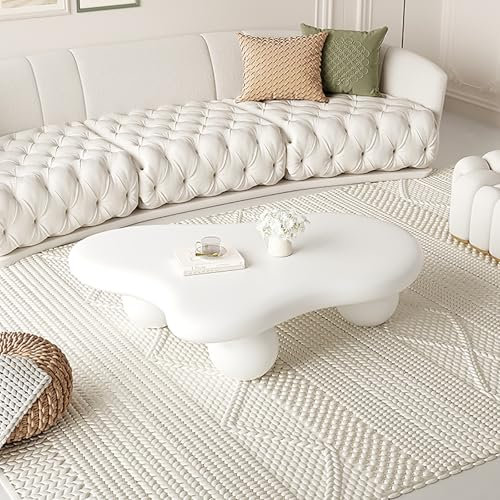 HPIRFYE Irregulär Couchtisch Sofatisch，Niedlicher moderner Stil，hölzern Couchtisch，Weiß，Stabile und Starke Tragfähigkeit，Geeignet für Wohnzimmer, Schlafzimmer, Balkon(Wit,120 * 76 * 35cm)