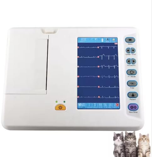 Monitor de paciente veterinario, máquina ECG/EKG con pantalla de 7, electrocardiógrafo digital de 6 canales con informe de análisis, pantalla de forma de onda de 7 derivaciones, para mascotas