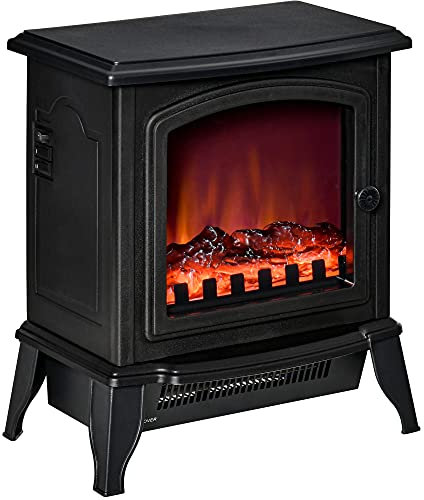 HOMCOM Elektrokamin, Standkamin mit Heizung, LED-Flammeneffekt, 2000W Kaminofen mit Überhitzungsschutz, Dekokamin mit 2 Heizstufen, Elektro Kamin, Schwarz