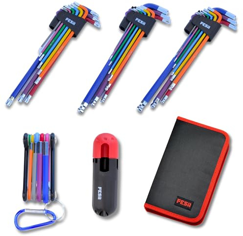 FESA Juego completo de llaves Allen – Juego de 29 llaves Allen Torx, estándar y métricas con llaves hexagonales de extremo de bola micro a grande, juego de llaves Allen jumbo con una herramienta