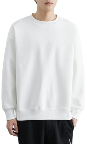 Seiizaa Sudadera de Cuello Redondo para Hombre Primavera y otoño-White-S