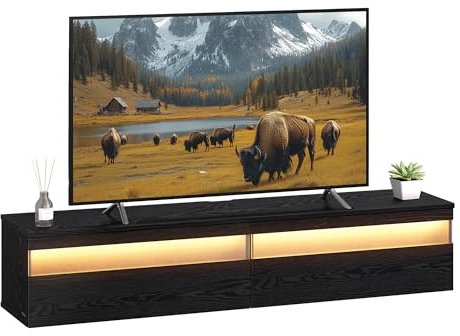 VASAGLE Kailyn Collection - TV-Lowboard, TV-Board hängend, Hängeschrank Wohnwand, für Verschiedene Fernseher, Fernsehtisch, für Wohnzimmer, modern, 147 x 35 x 30 cm, ebenholzschwarz LTV133B02
