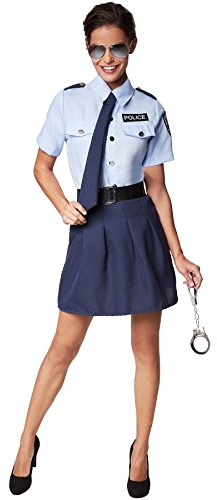 dressforfun Frauenkostüm Polizistin | Kurzer Rock, der die Beine betont | Cooles, sexy Hemd mit Police-Aufdruck | Inkl. Handschellen