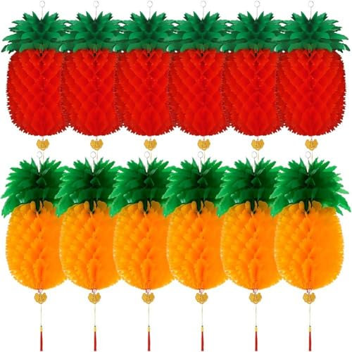 Lpitoy 12 Stück Ananas-waben-mittelstücke, Waben-Ananas-Laternen-hängedekorationen Für Tropische Luau-Hawaiian-Dschungel-partyzubehör