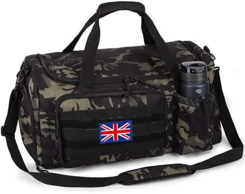 Borsa da palestra tattica da 60L per uomo, con scomparto scarpe e tasca impermeabile. Perfetta per sport, viaggi, campeggio ed escursioni.
