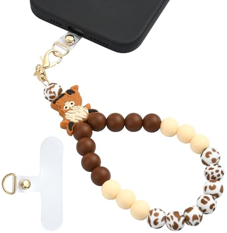 LEGENTLISUR Dragonne de téléphone en perles de silicone avec languette d'attache élastique mains libres pour téléphone portable (café)