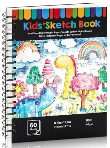 A4 Sketch Book for Kids, 60 Sheets Hardcover Drawing Pad, 160gsm Spiral Thick Paper Sketch Pad, Acid-Free Art Journal Drawing Book for Sketching, Gift, Artist
