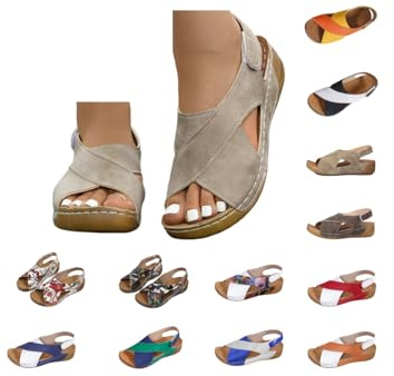 HOOUDO Sandalias Mujer Verano,Sandalias Ortopedicas Mujer,Zapatos Verano Con Punta Abierta Cuña Lavable De Verano Para Caminar Senderismo Vacaciones