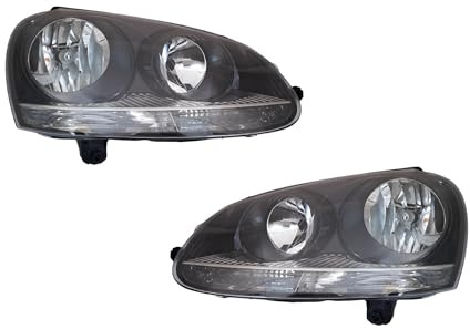 Passend für VW Golf 5 für Jetta 3 Set Scheinwerfer Schwarz Links Rechts mit Stellmotor Halogen Streuscheibe LWR