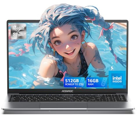 ACEMAGIC 2025 TX15 Ordinateur Portable Boîtier Métallique Nouveau Processeur N150 (Jusqu'à 3,60 GHz) 16 Go Ram DDR4 512 Go SSD PC Portable 15,6 Pouces FHD, Wi-FI, BT5.0, 3*USB 3,2, Type C
