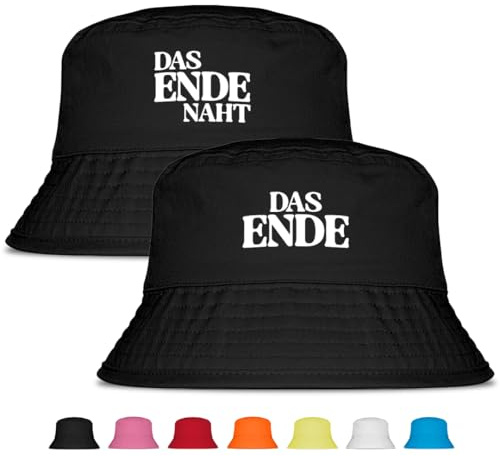 Prozente Momente Das Ende naht - 2er Set Fischerhut - Lustiger Fischerhut – Der perfekte Sonnenhut für Herren & Damen – Ideal als Malle-Outfit, Party-Accessoire & Festival-Eimerhut für den Strand