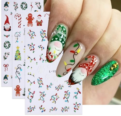 Kinretixia 3 fogli di adesivi per unghie natalizi Nailart adesivi autoadesivi pupazzo di neve albero di Natale vacanza, decorazioni natalizie accessori per nail design adesivi per unghie