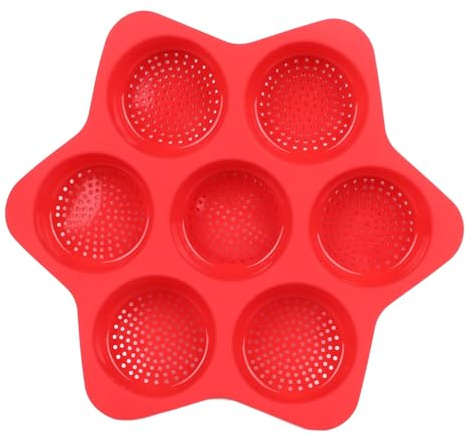 Grcfumo Molde para panecillos de hamburguesa, 7 cavidades de silicona, antiadherente, apto para lavavajillas, molde para hornear con forma de pan de hamburguesa para el hogar, para (Red)