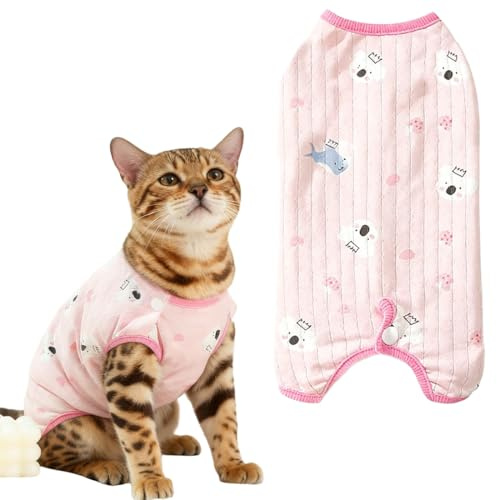 Body postoperatorio para gatos, mono transpirable antilamido para gatos en recuperación quirúrgica, bata profesional para recuperación por heridas abdominales o enfermedades de la piel (rosa S)