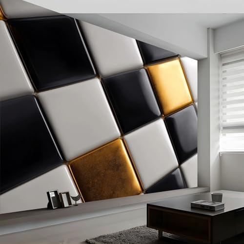 Carta da parati panoramica minimalista 300L x 210A cm, murale soggiorno geometrico metallo piastrelle quadrati - Carta da parati design moderno per camera camera dei bambini decorazione murale