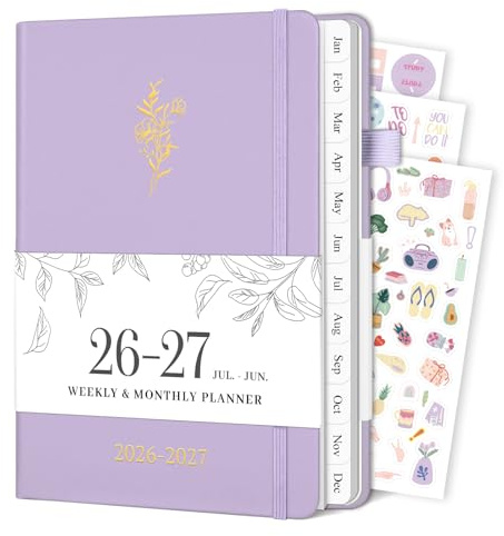 Planner 2026-2027, Weekly and Monthly Planner with Tabs from Jul 2026 - Jun 2027, A5 Hardcover Academic Calendar with Date for School & Office Schedule, 5.8 x 8.3, Purple