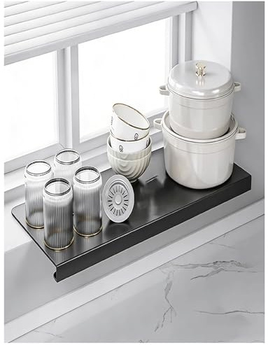 Placa extensora de alféizar de ventana de acero al carbono con base magnética for cocina, oficina, baño (60x20cm/23,4x7,8in)(Black,40x20cm/15.6x7.8in)