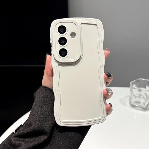 UEEBAI Wave Frame Case for Samsung Galaxy S26, Cute Wave Frame Slim Fit Shockproof Phone Bumper Cover Soft Pretty Curly Wavy Case Anti-Scratch TPU Cover - White
