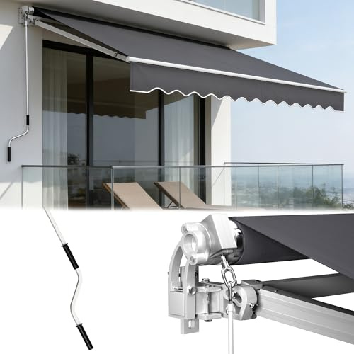Verdego Markise Gelenkarmmarkise 250x200 cm, Gelenkmarkise mit Volant, Handkurbel, Wandhalterung, Sonnenschutz Wasserabweisend, Alu/Polyester, Sonnenmarkise Neigungswinkel Einstellbar, Dunkelgrau