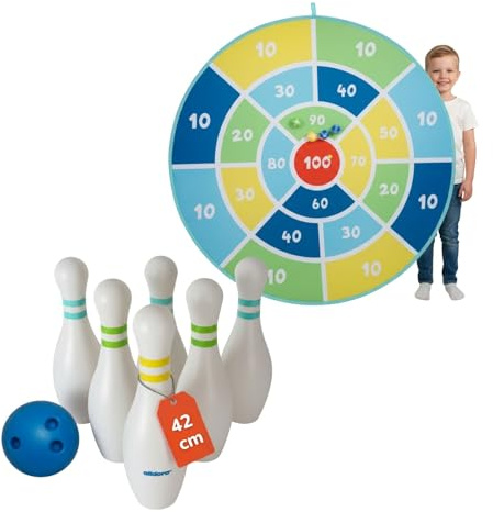 alldoro Bowling Set für Kinder, Gartenspiele, Kindergeburtstags-Spiele | XXL Partyspiele mit Wurfspielen, ideal als Geschenk für Kinder, Für Kinder ab 3 Jahren, Indoor & Outdoor