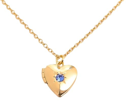 Collier médaillon en forme de cœur pour femmes, album ouvert et fermé avec pendentif en pierre d'anniversaire d'amour, Photo