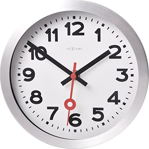 NeXtime Designer Wanduhr 3998 Station, Klassische Bahnhofsuhr Aber mini (19 cm), Alu-Gehäuse, Ziffernblatt weiß, Ø 19 cm