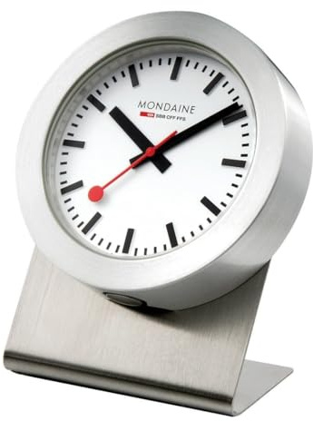 Mondaine – magnet A660.30318.81SBB bordsklocka 50 mm – officiell schweizisk järnväg magnetisk klocka aluminiumhölje röd sekundvisare, SILVER, 4 x 5 x 5 cm, Armband