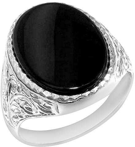 Gents Solid 925 Sterling Silver Ring, Natural Onyx Mens Signet Ring, Made in England - Size O