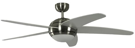 Pepeo Deckenventilator mit Beleuchtung und Fernbedienung Melton, Gehäuse Nickel, Flügelfarbe Weiß, 132 cm, für Räume bis zu 25m²