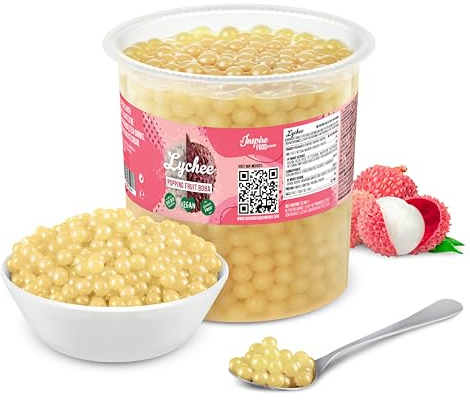 INSPIRE FOOD Bubble Tea Popping Boba Lichi 3.2 Kilogram | Prepara delicioso boba tea en casa | listo para usar sin necesidad de cocinar