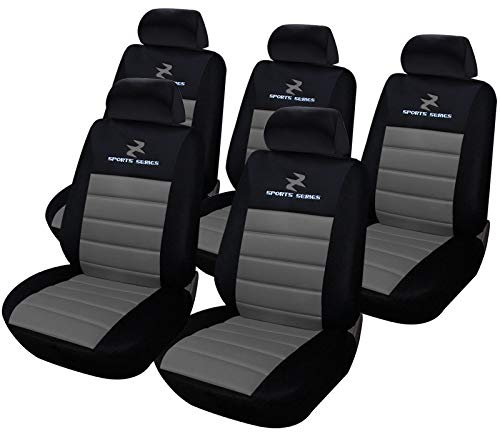 eSituro 5 Pièces Housses de siège en Polyester,siège Housse de Voiture Universelle Noir Gris